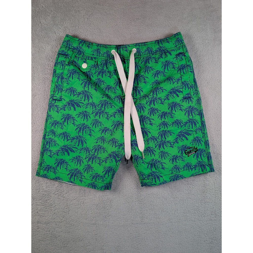 Superdry Classic Surfers Mens Swim Trunks Green Blue Palm Tree M30MO000F2 Medium